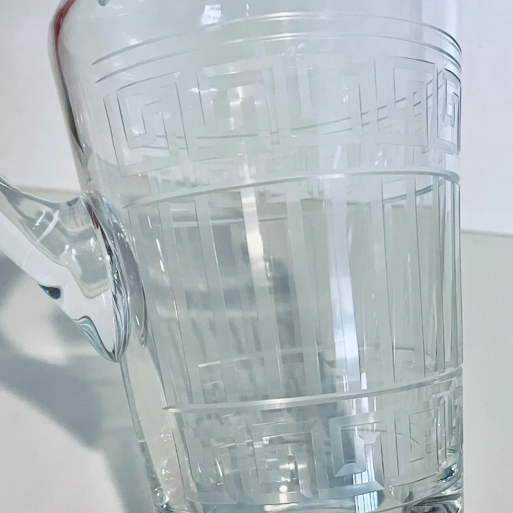 Versace x Rosenthal Meandre Greek Key Clear Glass Crystal Pitcher Vintage - Picture 11 of 14